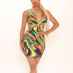 Multi color tropical cut out dress